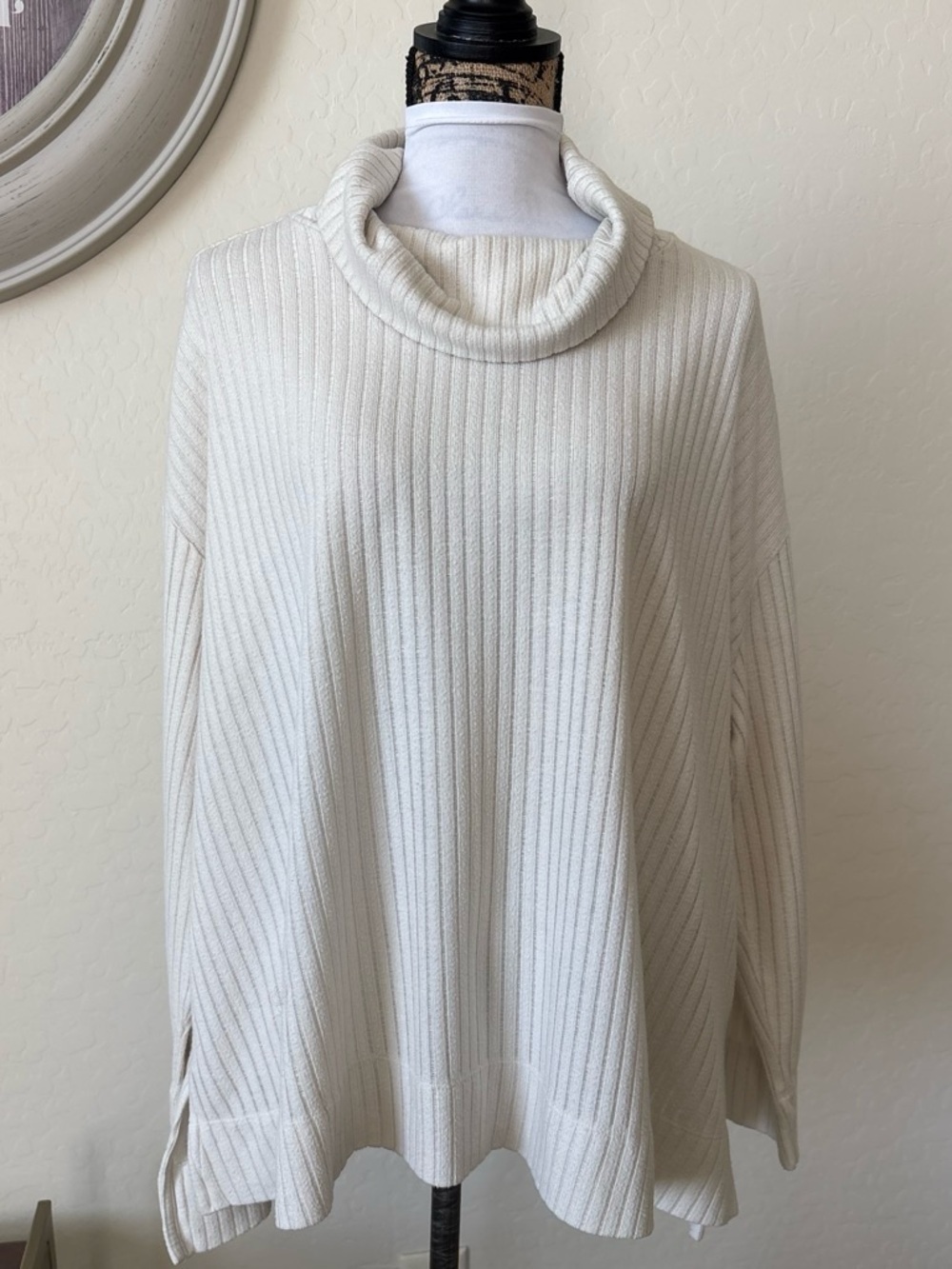Anthropologie Maeve Vanna Cowl Neck Ribbed Sweater Size XL Ivory Long Sleeves